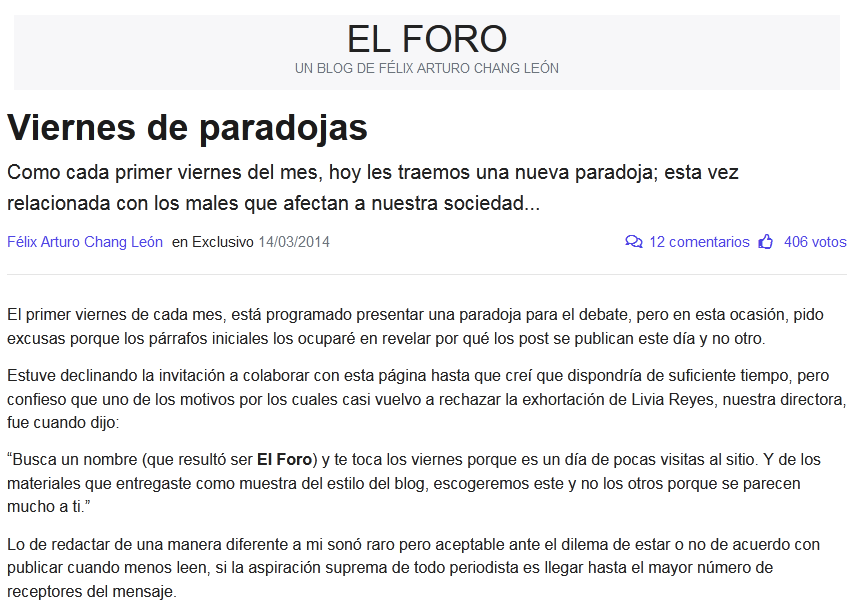 Primer artículo de el Foro Primer artículo de el Foro