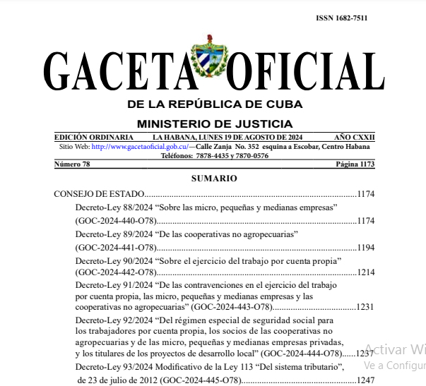 Gaceta oficial de la República de Cuba #78 Gaceta oficial de la República de Cuba #78
